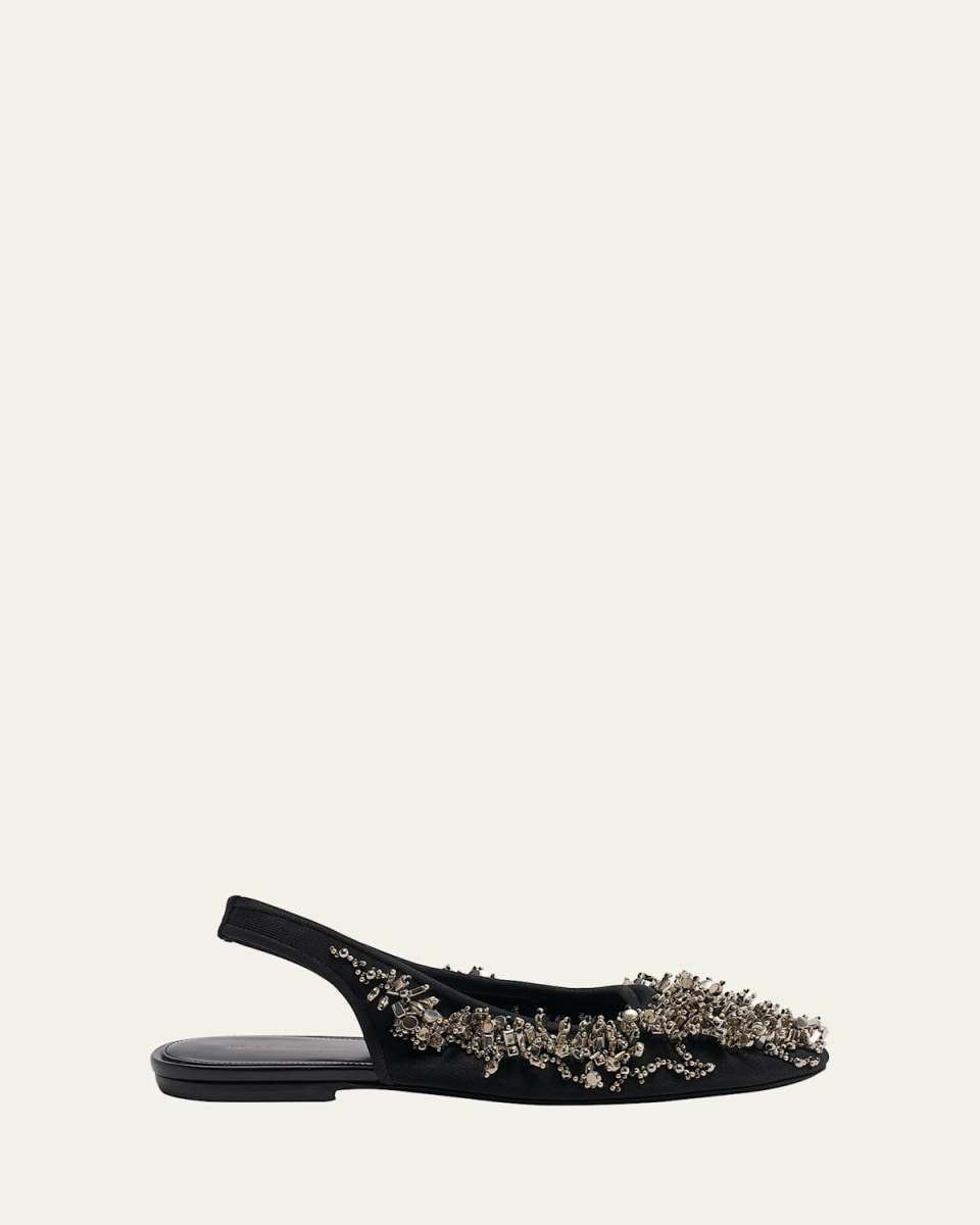 Beaded Nylon Slingback Ballerina Flats
